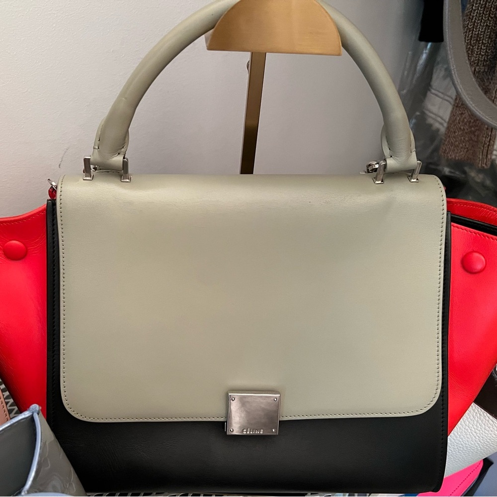 Celine grey black red leather Trapeze bag